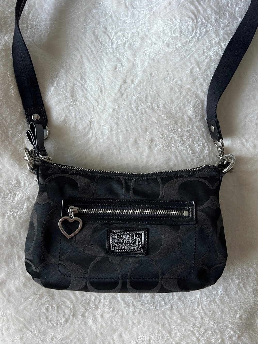 Coach Black Signature Crossbody with Heart Charm